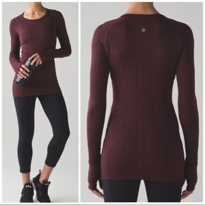 Lululemon Swiftly Tech Long Sleeve Crew Deep Rouge / Black Sz 6